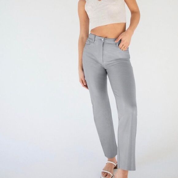 NWT Wilfred Melina Marble Grey Vegan Leather Pants, Size 16 - Picture 1 of 9